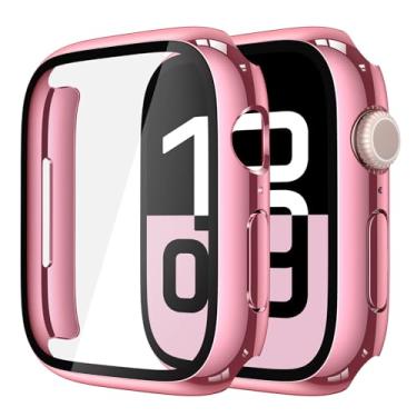 Imagem de Misxi Pacote com 2 capas de vidro temperado compatíveis com Apple Watch Series 11 (2025) Series 10 46 mm, protetor de tela de PC rígido proteção geral resistente a arranhões para iWatch, 1 rosa rosa +