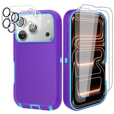 Imagem de Capa para iPhone 17 Pro (6,3 polegadas), com clipe de cinto e 2 protetores de tela + 2 lentes de câmera, resistente e durável, proteção contra quedas à prova de choque de grau militar, com suporte