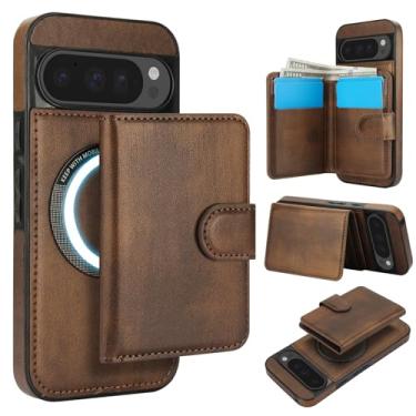 Imagem de Carteira removível para Google Pixel 10 Pro XL, compatível com Magsafe, capa de carregamento sem fio com suporte para cartão, compartimento para dinheiro, suporte 2 em 1 à prova de choque (marrom)