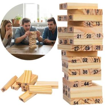 Imagem de Jogo de Empilhar Blocos Caiu Perdeu 54 Peças Diversão e Habilidade Cas