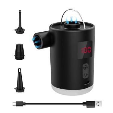 Imagem de Bomba de Ar Elétrica Sem Fio Portátil Compressor com 3 Bicos e Luz LED Modos para Piscina Colchão Cama Anéis Natação