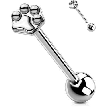 Imagem de OUFER Anéis de língua G23 de titânio 14 g, joia de piercing de língua com rosca interna, joia piercing com barra de pata para mulheres e homens, 14G 16MM, Metal, Zircônia cúbica