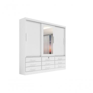 Imagem de Guarda Roupa Casal Meridian Com Espelho 3 Portas 9 Gavetas Com Pés - D' Doro Branco