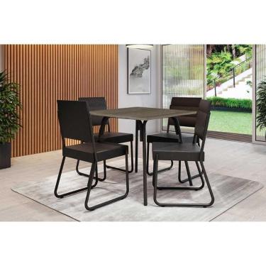 Imagem de Conjunto: Mesa Sala Jantar 1569 Aço C- Tampo Madeirado 90x90cm E 4 Cadeiras 1736 Preto-legno - Preto - Carraro