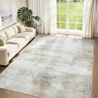 Imagem de Tapetes de área de 15 x 23 cm para sala de estar: tapete lavável, moderno, abstrato, neutro, macio, antiderrapante, tapete de piso baixo para quarto, sala de jantar, cozinha (bege, 1,88 x 2,5 m)