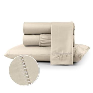 Imagem de Conjuntos de Roupas de Cama 400 fios Casal Queen Box com elástico Extra macio suave Berço Solteiro e King(BEGE,BERÇO)