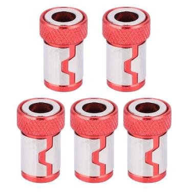 Imagem de Chave de fenda anel magnético 5 peças acessórios de liga de alumínio antiderrapante parafusos de fixação magnética forte para 1/4 bits de chave de fenda faça você mesmo kit de (Vermelha)