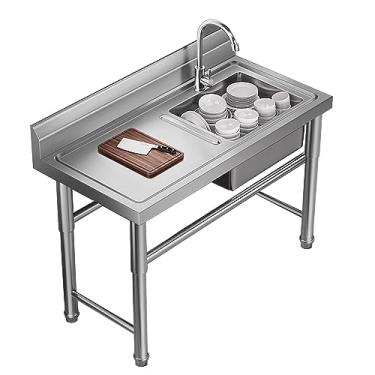 Imagem de Pia comercial, com bancada de trabalho, pia independente comercial/industrial, pias utilitárias de aço inoxidável, pia de garagem externa, para restaurante, cozinha e casa (120 x 50 x 80 cm