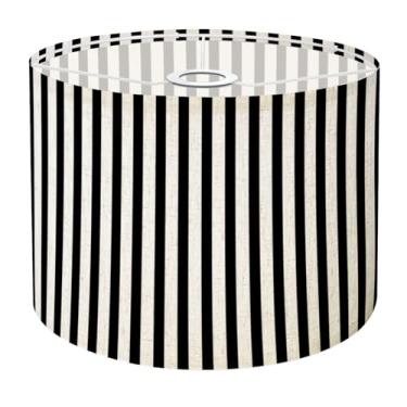Imagem de Abajur de tambor listrado preto branco para abajures de mesa abajur de chão, abajures de tecido de substituição suportam aranha E26/E27/E14/11 mm base