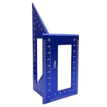 Imagem de Régua de combinação multifuncional em forma de T de liga de alumínio azul quadrada de 90 graus, réguas de rabisco, régua de carpinteiro guia de escrita de 45 graus