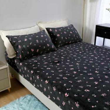 Imagem de MAG Jogo de lençol Queen Queen com laço de lã, floral rosa, microfibra supermacia e quente para mulheres e homens, com 1 lençol com elástico + 2 fronhas.