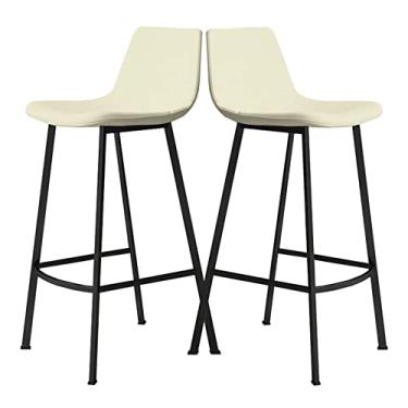 Imagem de Banquetas de bar de metal, conjunto de 2 banquetas de metal preto com altura para balcão de couro PU, cadeiras de ilha de cozinha, bancos de bar industriais, pub com encosto e apoio para os pés
