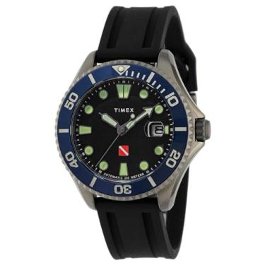 Imagem de Relógio masculino com mostrador preto, aço inoxidável, vidro mineral, automático, marca Tiburón