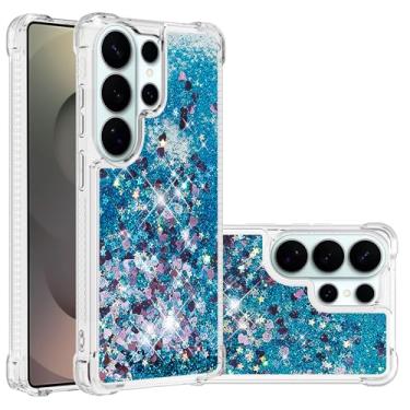 Imagem de SIYOPINPFY Capa para Samsung Galaxy S26 Ultra Glitter Cute Bling Liquid Quicksand Clear Soft TPU Girls Women Capa protetora à prova de choque à prova de choque para Samsung Galaxy S26 Ultra Blue YB