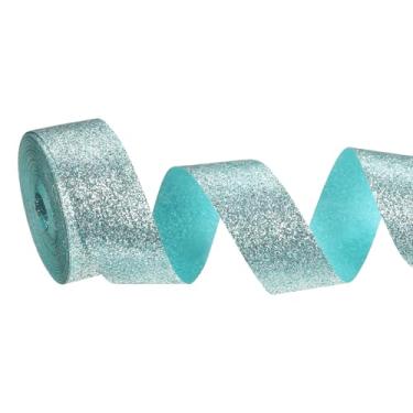 Imagem de PATIKIL Rolo de fita de glitter metálico, rolos de tecido de embrulho de presente de borda única para artesanato, buquê de casamento, festa de casamento, decoração de Natal, azul claro