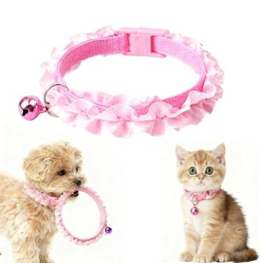 Imagem de Coleira de gatinho para menina com sino, coleira de cachorro rosa ajustável para XXS Xs Pequenos cães de estimação gatos animais pequenos gatinhos fêmea, PP