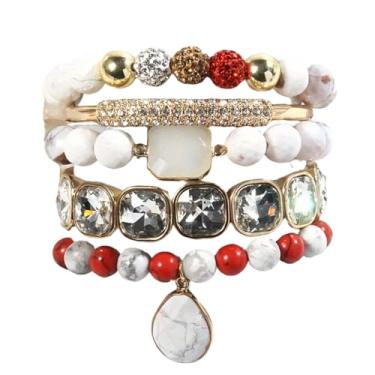 Imagem de ZOSOJONA Pulseiras femininas Boho com contas, 5 peças, contas de ágata turquesa, conjunto de pulseiras elásticas com pedra natural e cristal, pulseiras empilháveis da amizade, joias presentes para