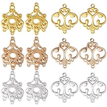 Imagem de Brincos pingentes de lustre, 12 peças, componentes de lustre, elos, brincos de liga, conector, pingentes, componentes de brinco, brinco, fabricação de joias para brinco e pingente de pingente, Prata,