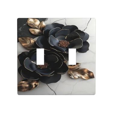 Imagem de Capas decorativas para interruptores de luz rosa preta, 2 gangs, placa de parede com interruptor duplo, capa decorativa para decoração de casa