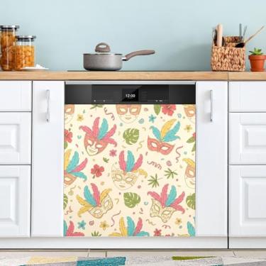 Imagem de ATTX Máscara Mardi Gras capa magnética para lava-louças | Adesivo decorativo de eletrodomésticos de 58 x 66 cm para armários domésticos e eletrodomésticos (340)