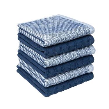 Imagem de Panos de prato premium Bumble 33 cm x 33 cm (pacote com 6) | 100% algodão fiado natural | 400 GSM | Altamente absorvente e macio | Conjunto de panos de prato felpudos tingidos com fios e tingidos