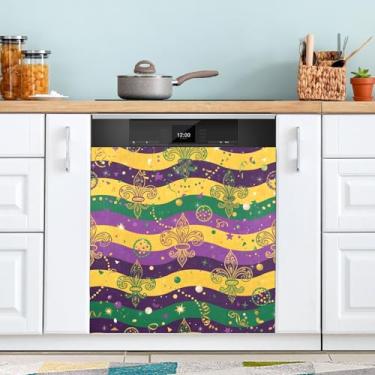 Imagem de ATTX Capa magnética para lava-louças com listras Mardi Gras | Adesivo decorativo de eletrodomésticos de 58,4 cm x 66 cm para armários domésticos e eletrodomésticos (208)