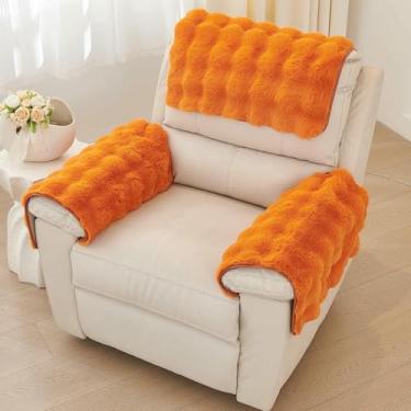 Imagem de Capas de apoio de braço macias e felpudas para poltronas reclináveis ​​com capa antiderrapante para encosto de cabeça, conjunto de 3 capas para braços de sofá. Proteção para móveis.