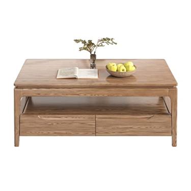Imagem de Mesa de centro moderna minimalista de madeira, mesa de centro para casa, mesa retangular para sala de estar com 4 gavetas e prateleiras abertas mesa de quarto (130 x 70 x 48 cm)