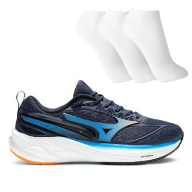 Imagem de Tênis Mizuno Space 5 Masculino + 3 Pares de Meias, 40, Marinho, Azul c