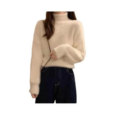 Imagem de Suéter De Inverno Feminino De Lã Imitada De Mink Com Gola Alta, Tricot