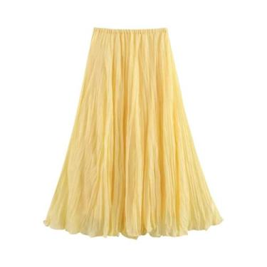 Imagem de Saia Midi Maxi Plissada De Cintura Alta Para Mulheres, Casual De Verão