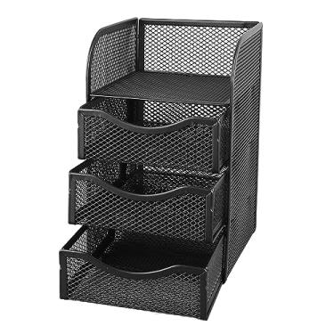 Imagem de AYNEFY Organizador de Mesa Com 3 Gavetas, Armazenamento de Mesa de Malha de Metal para Material de Escritório e Papelaria, Design Compacto para Uso Doméstico e de Escritório