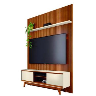 Imagem de Painel Suspenso Frisado C/ Rack Bancada 4 Pés 2 Portas Deslizantes Sal