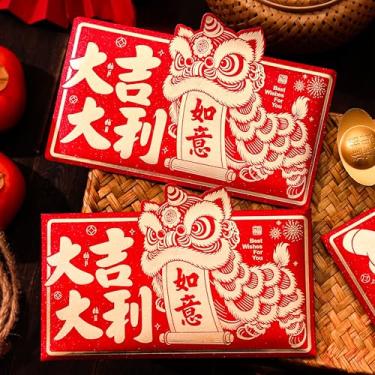 Imagem de Envelopes vermelhos Ano Novo Chinês 2026 Artigos de Festa Envelopes de Dinheiro da Sorte para Ano Novo Lunar Hongbao com Ouro Boa Sorte Leão Dança Favor Decoração Festival Primavera