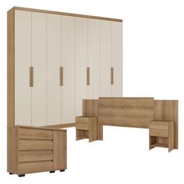 Imagem de Guarda Roupa Casal Milan 8 Portas Capuccino Off White com Cômoda com P