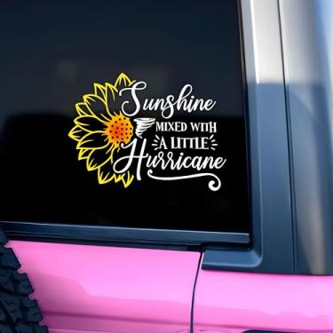 Imagem de Sunshine Mixed With A Little Hurricane Decalque de Carro Girassol Girly Humor Positivo Carro Janela Espelho Acessórios Afirmações Vinil Impermeável 20 cm Adesivo de Para-choque Presentes para Mamãe