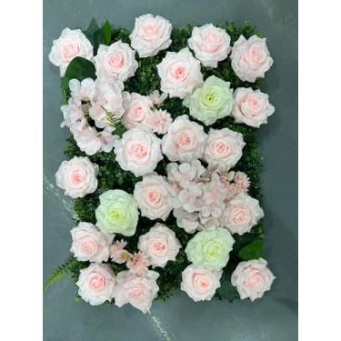 Imagem de Harfirbe Pano de fundo de parede de flores artificiais, pacote com 12, 40,6 cm x 61 cm, rosa e branca, painéis florais artificiais, primavera, casamento, casa, dia dos namorados, fotografia, evento