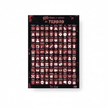 Imagem de Pôster Raspadinha 100 Filmes e Séries de Terror, Interativo, Papel Couchê 250g, Preto, 60x40cm, Decoração Temática Halloween