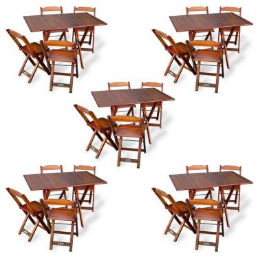 Imagem de Kit De 5 Conjuntos De Mesa Dobrável 70x110 Com 4 Cadeiras Imbuia Cor: Marrom