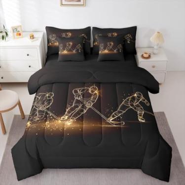 Imagem de Erosebridal Conjunto de edredom infantil de hóquei no gelo, cama esportiva em uma bolsa, tamanho solteiro, 7 peças, para meninos e adolescentes, homens, decoração de quarto, roupa de cama para amantes
