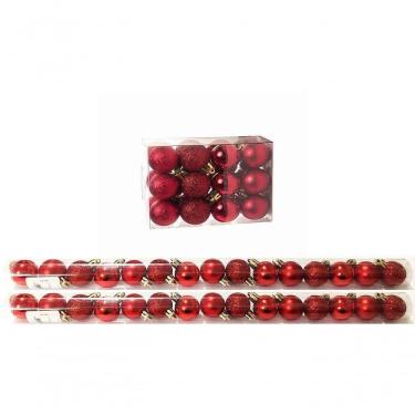 Imagem de Kit 30 Mini Bolas Natal Vermelha Glitter, Fosca, Lisa 3Cm
