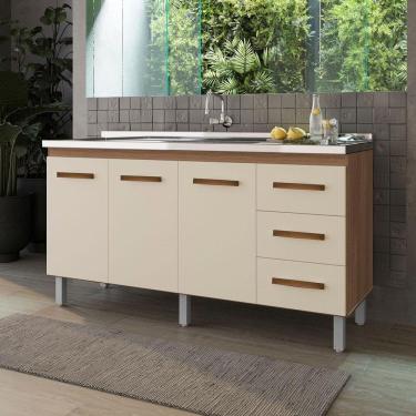 Imagem de Balcão Vinca 3 Portas 3 Gavetas Cozinha Mb1 150cm Cor Savana Off White