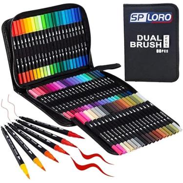 Imagem de Canetinhas, Caneta 2 Em1 Brush Lettering E Ponta Fina Dual Pen Canetinha Colorir Desenho, 36、48、60、72、80、100 Cores Para Conjunto Profissional Arte Infantil, Canetas Aquareláveis à Base De álcool (80)