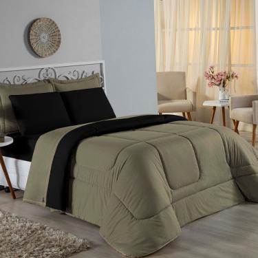 Imagem de Kit Edredom Dupla Face + Jogo De Lençol King Nobre 6 Peças Malha 100% Algodão - Avelã / Preto