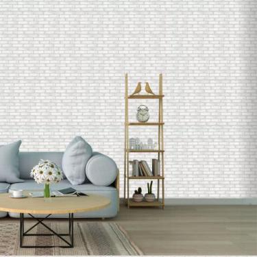 Imagem de Papel de Parede Decoração Tijolinho Branco 3D 1 ROLO 5 METROS Adesivo 