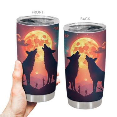 Imagem de Copo de viagem, caneca de café Oasisdream, 600 ml com estampa de lobo