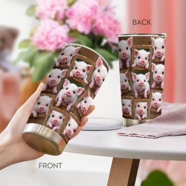 Imagem de Copo de viagem, caneca de café Oasisdream, 600 ml com estampa de porco