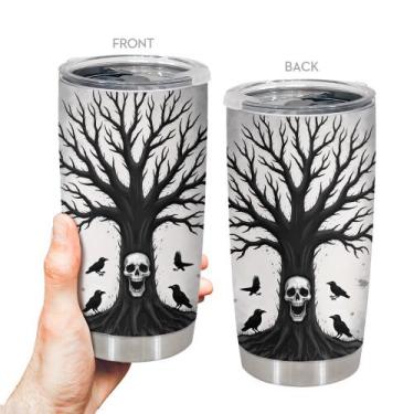 Imagem de Copo de viagem Oasisdream 600ml em aço inoxidável com estampa de cavei