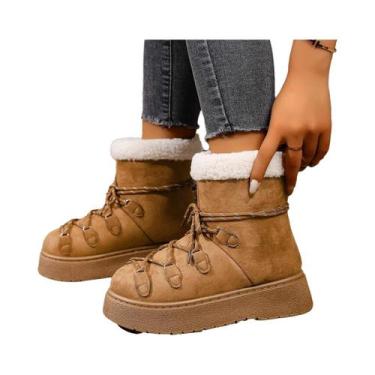 Imagem de Botas De Inverno Femininas Em Suede Com Solado Grosso Antiderrapante B