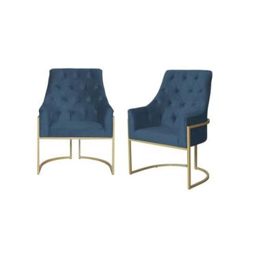 Imagem de Kit 2 Poltronas Decorativa Vick Suede Azul Royal Base Dourada Ms Decor